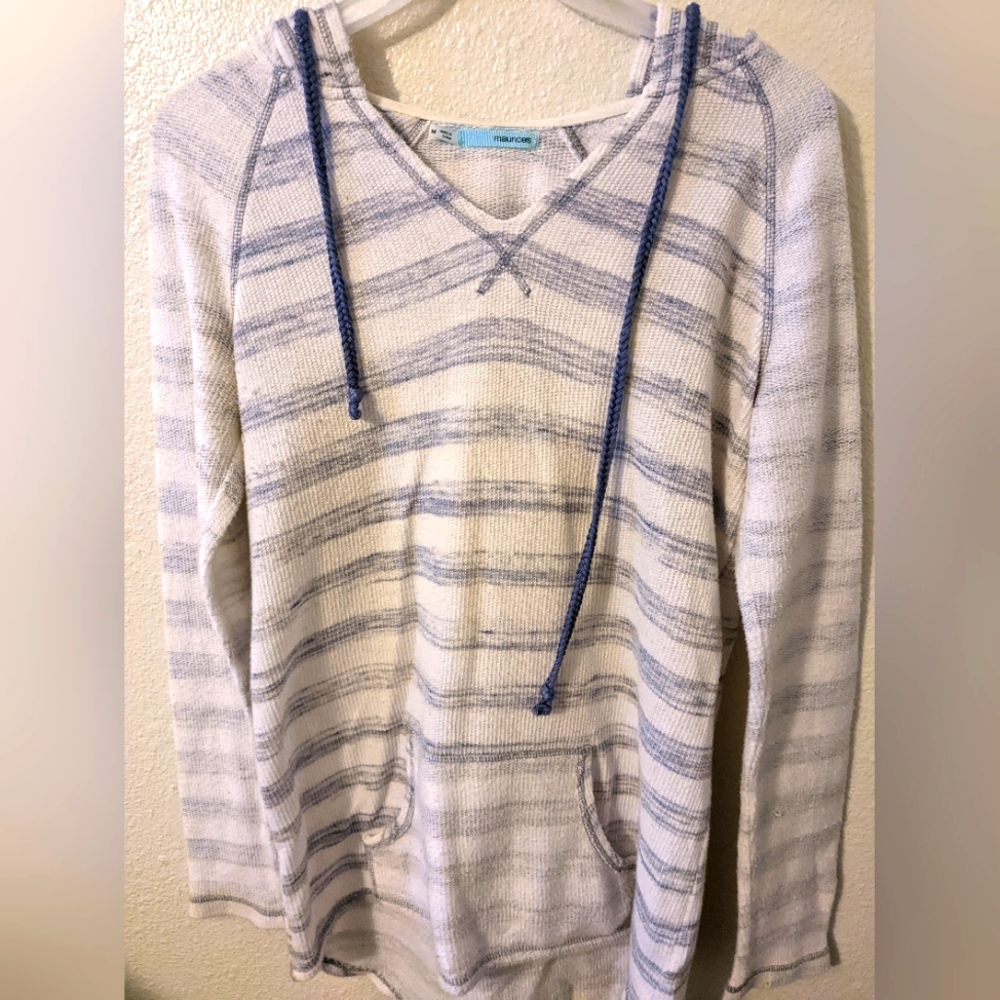 Women's Hoodie/Sweater, Maurices size medium, blue and white striped